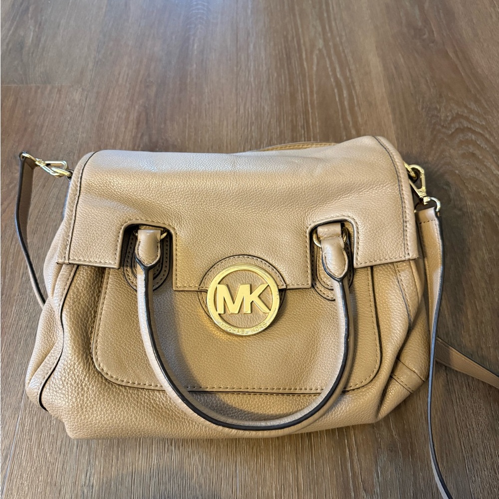 Michael Kors Gold Logo Tan Satchel